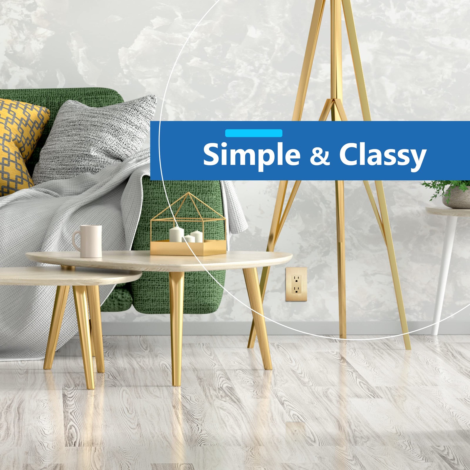 UL Listed Wall Plate, Screwless 1 Gang Cover, Brushed Gold