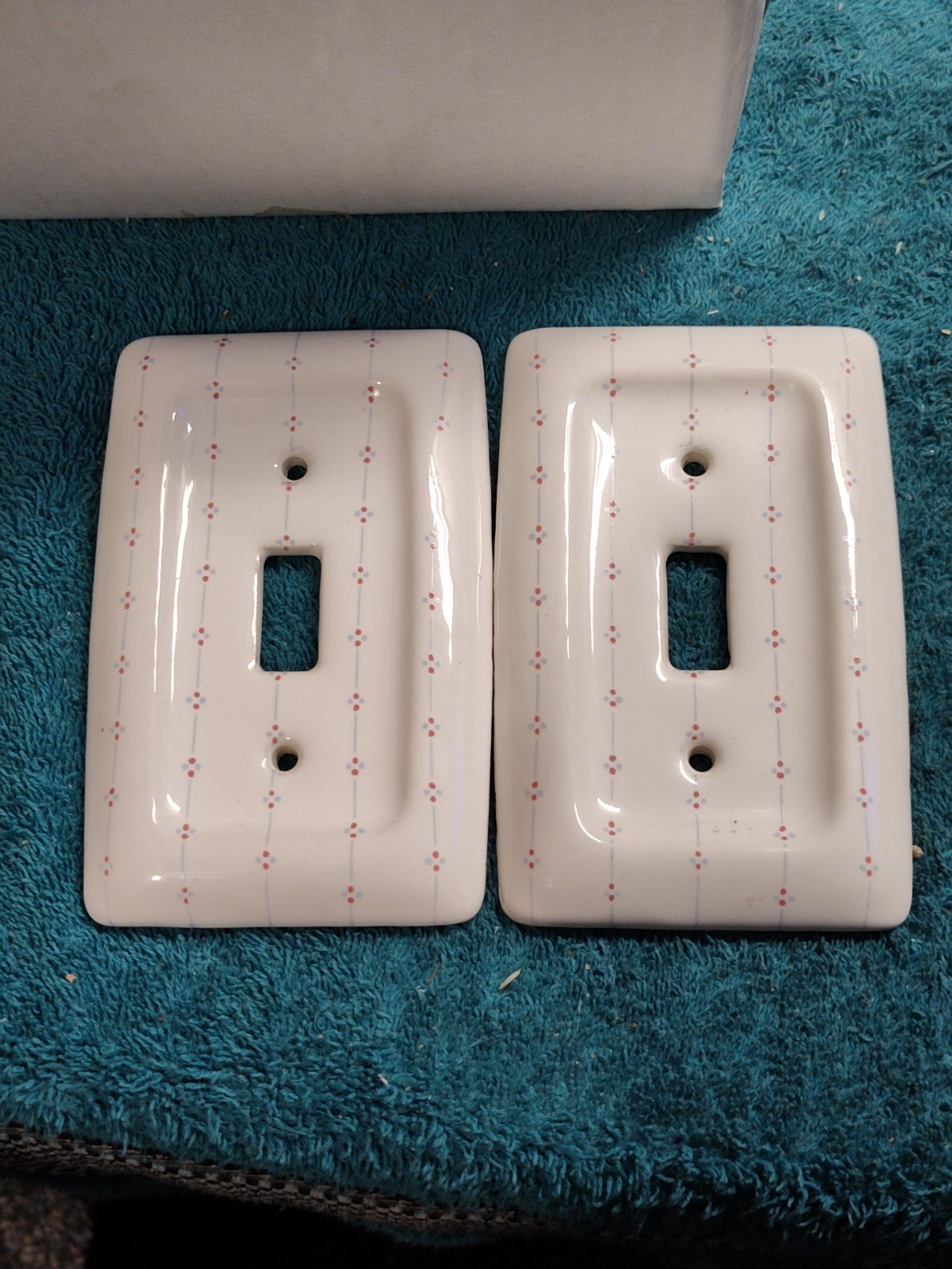 Porcelain Light Switch Plate Cover With Blue and Red Floral Pattern NOS Multiple