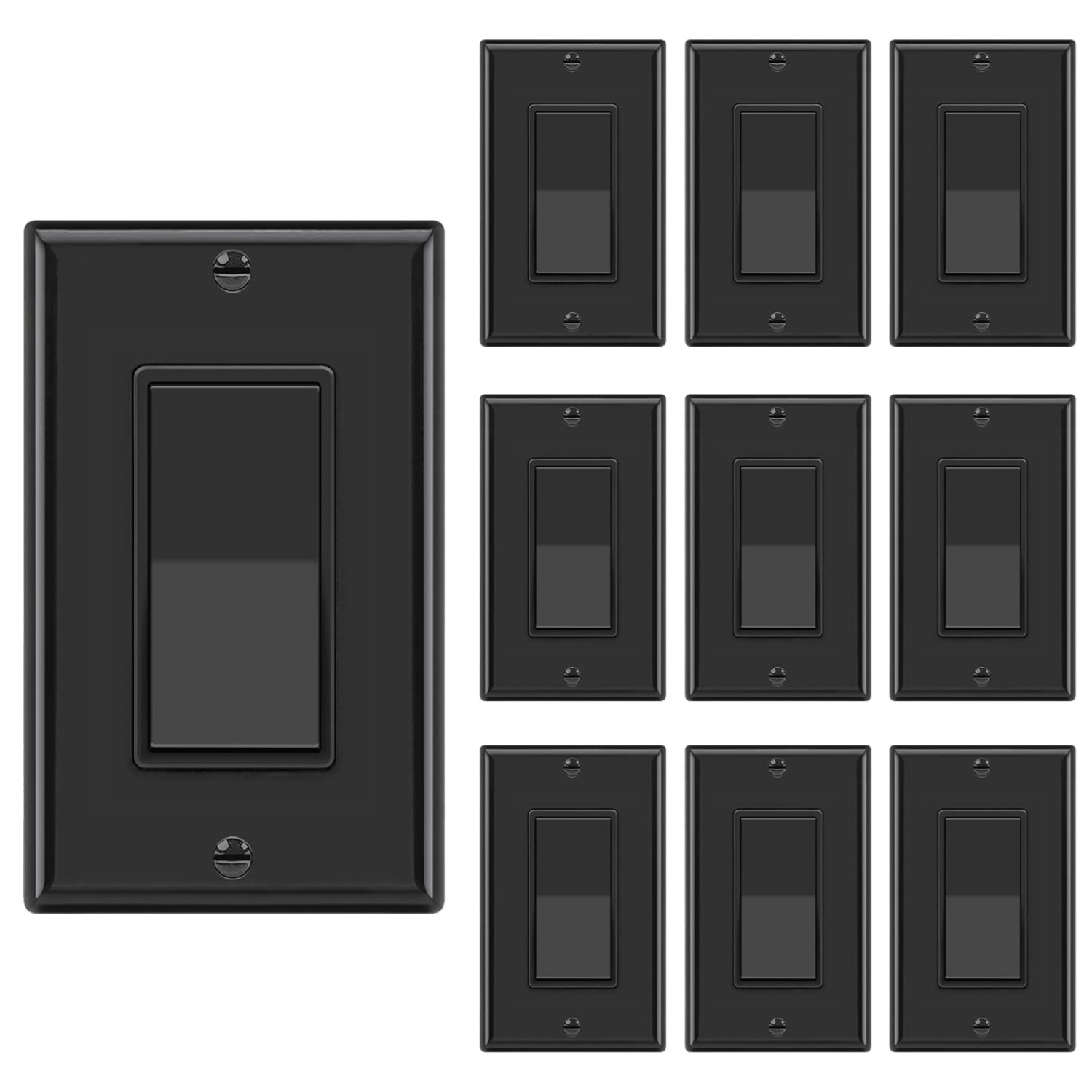 10 Pack Single Pole Decorator Wall Light Switch with Wallplate, 15A 120/277V,…