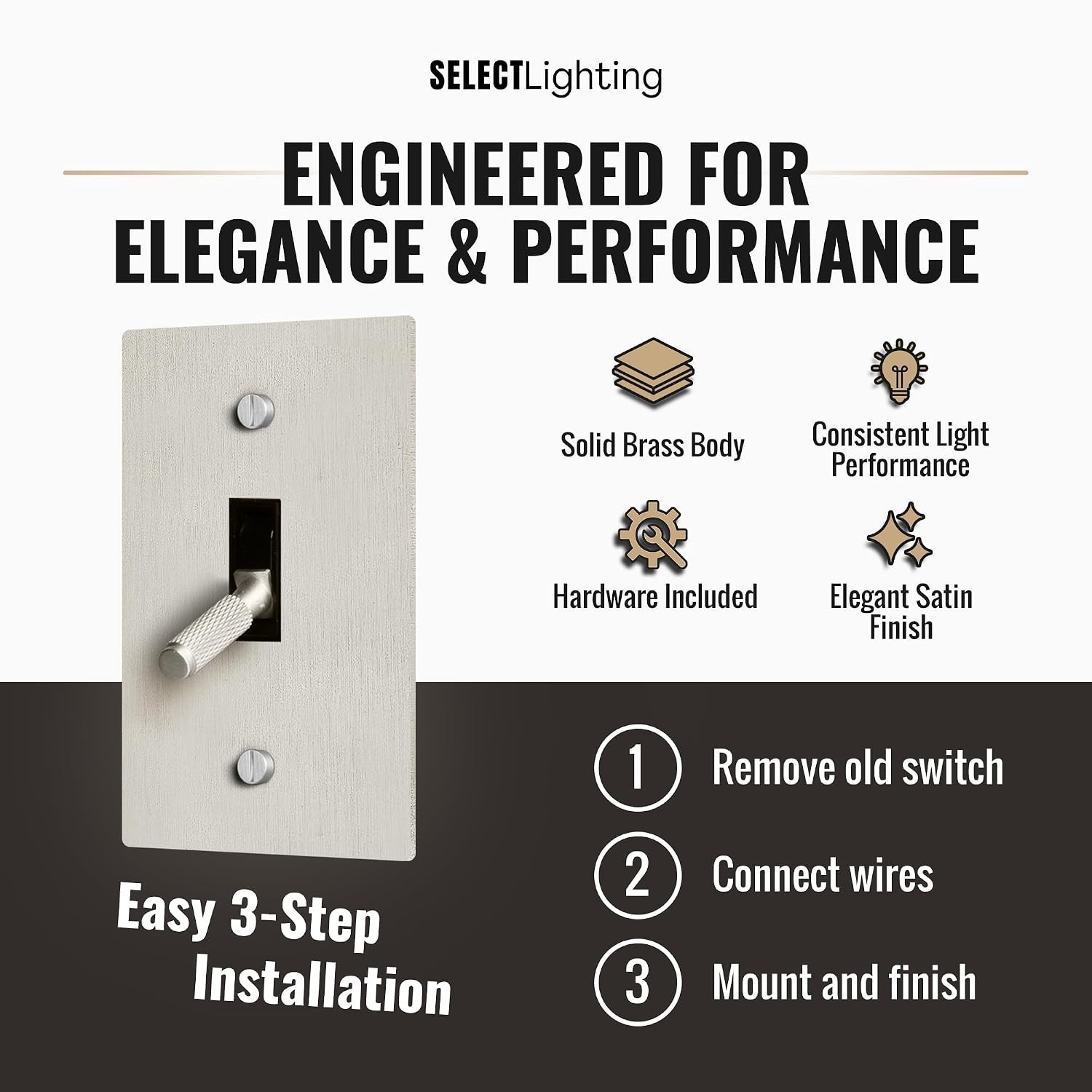 SELECT 1-Gang Solid Brass Toggle Switch, Satin Nickel Finish, 15A 120V AC Wal…