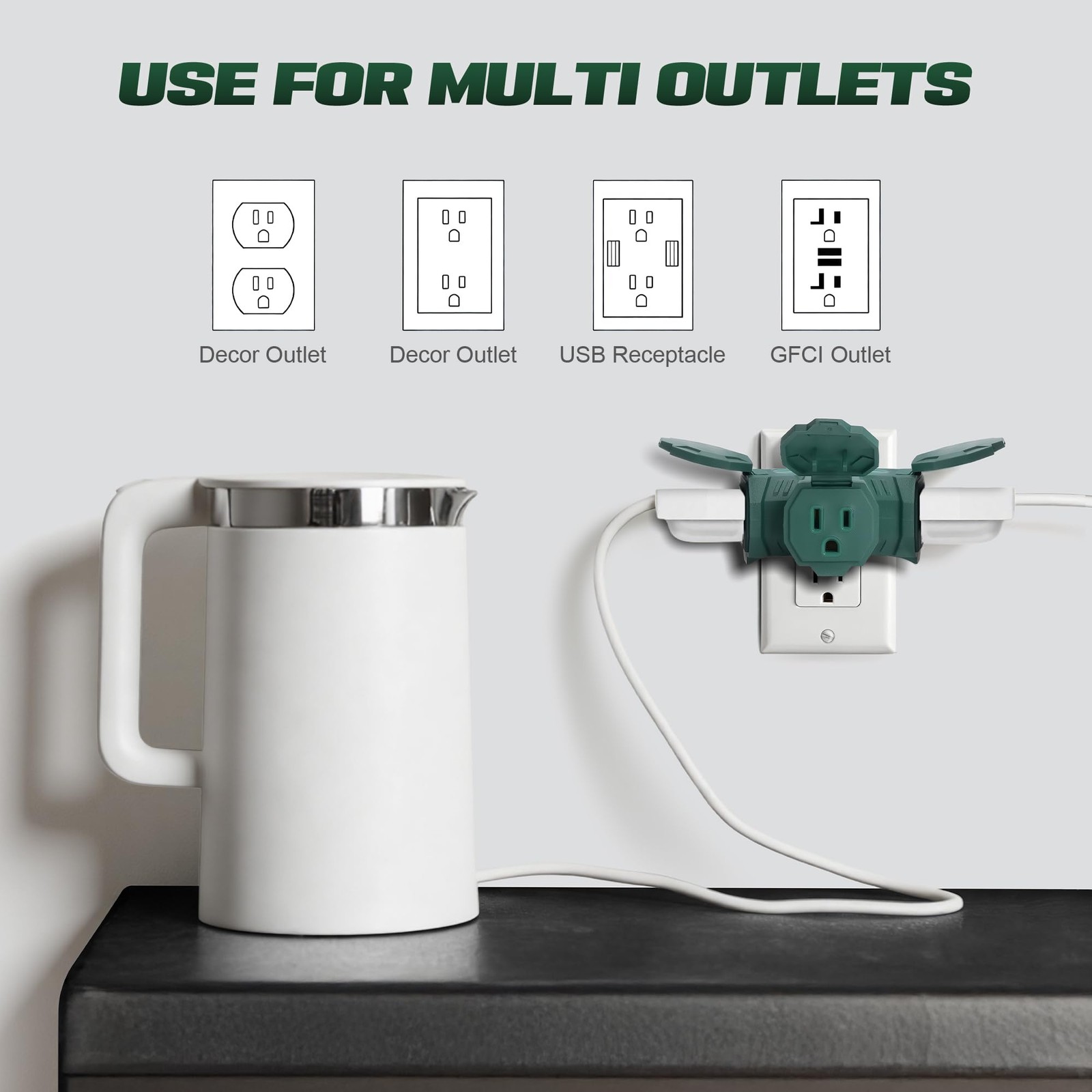 Lamroyce Liteshun-3WayPlug 3 Way Outlet Splitter 15A Weatherproof Green
