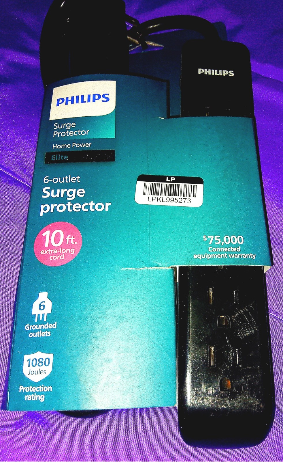 Philips 6-Outlet Surge Protector Power Strip 10 ft Cord 1080J Black