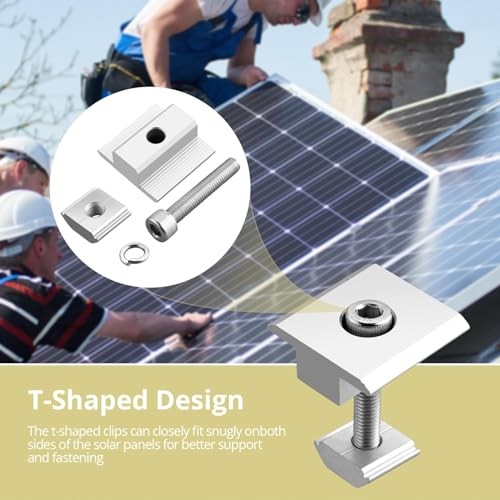 10pcs Solar Panels Centre Clamps, Aluminium T-Shaped Mid Clamps 35mm( 1.38″)