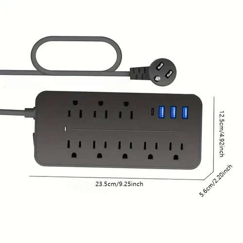 US Power Strip Surge Protector 8 AC Outlets 3 USB Ports + Type C Port 4 FT Cable