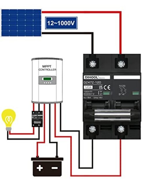 DC Circuit Breaker Solar Disconnect Switch 2P 1000V for PV, 2P DC1000V 120 Amp