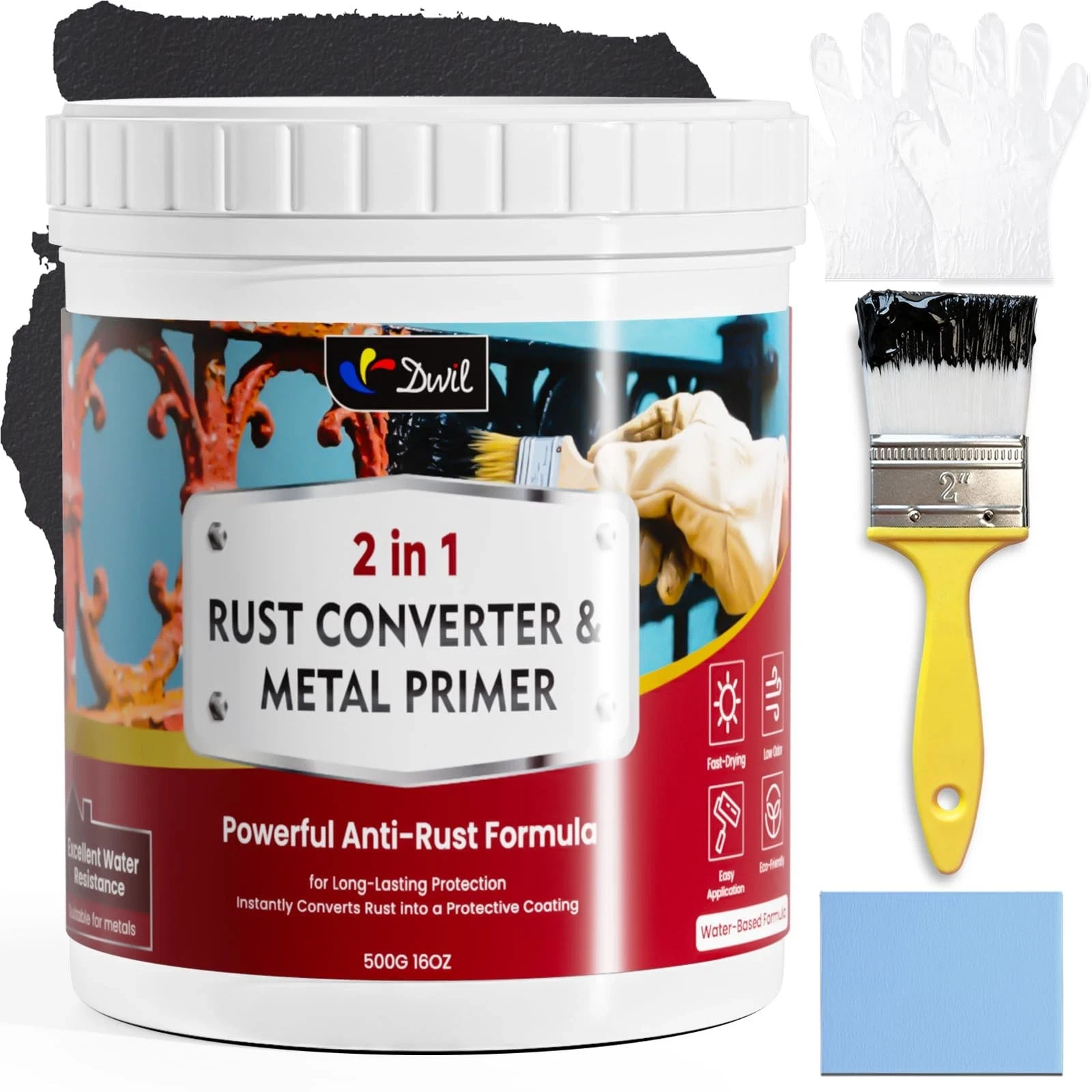 DWIL Rust Converter for Metal, 2 in 1 16 Fl Oz (Pack of 1), Black