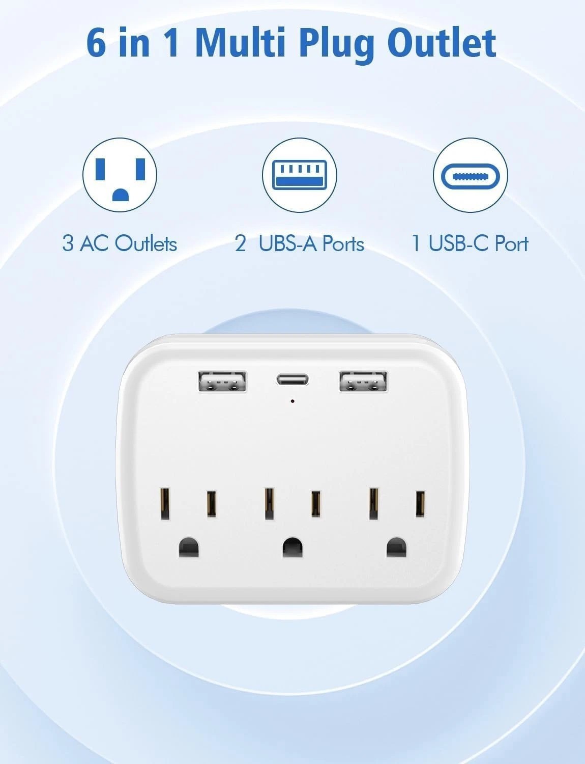 3 Outlet Extender Surge Protector Multi Plug Wall Adapter USB/USB-C Charger Port