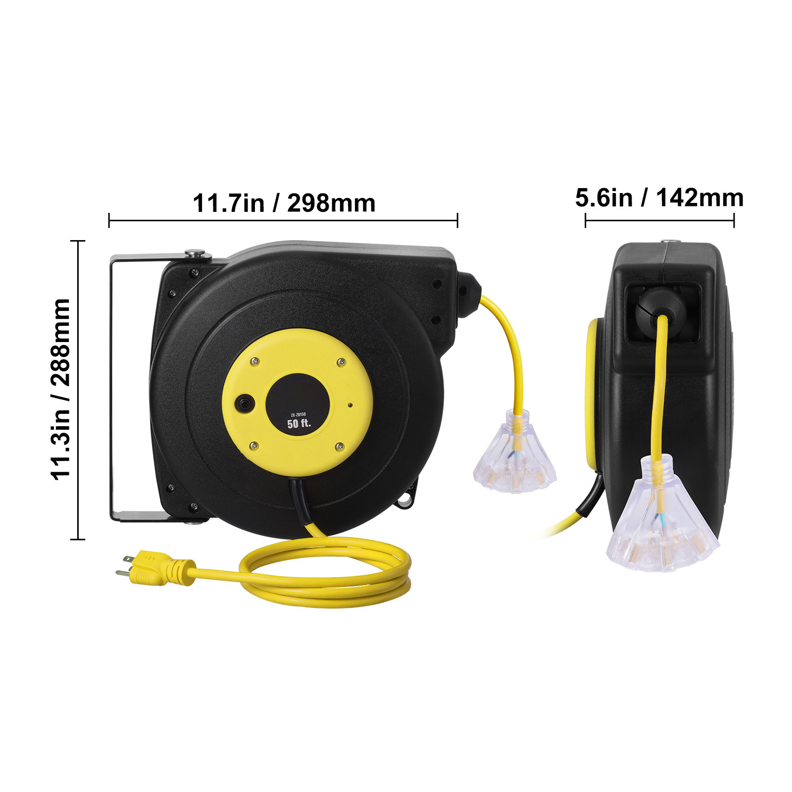 VEVOR Retractable Extension Cord Reel Power Cord Reel 50FT 14AWG/3C SJTOW