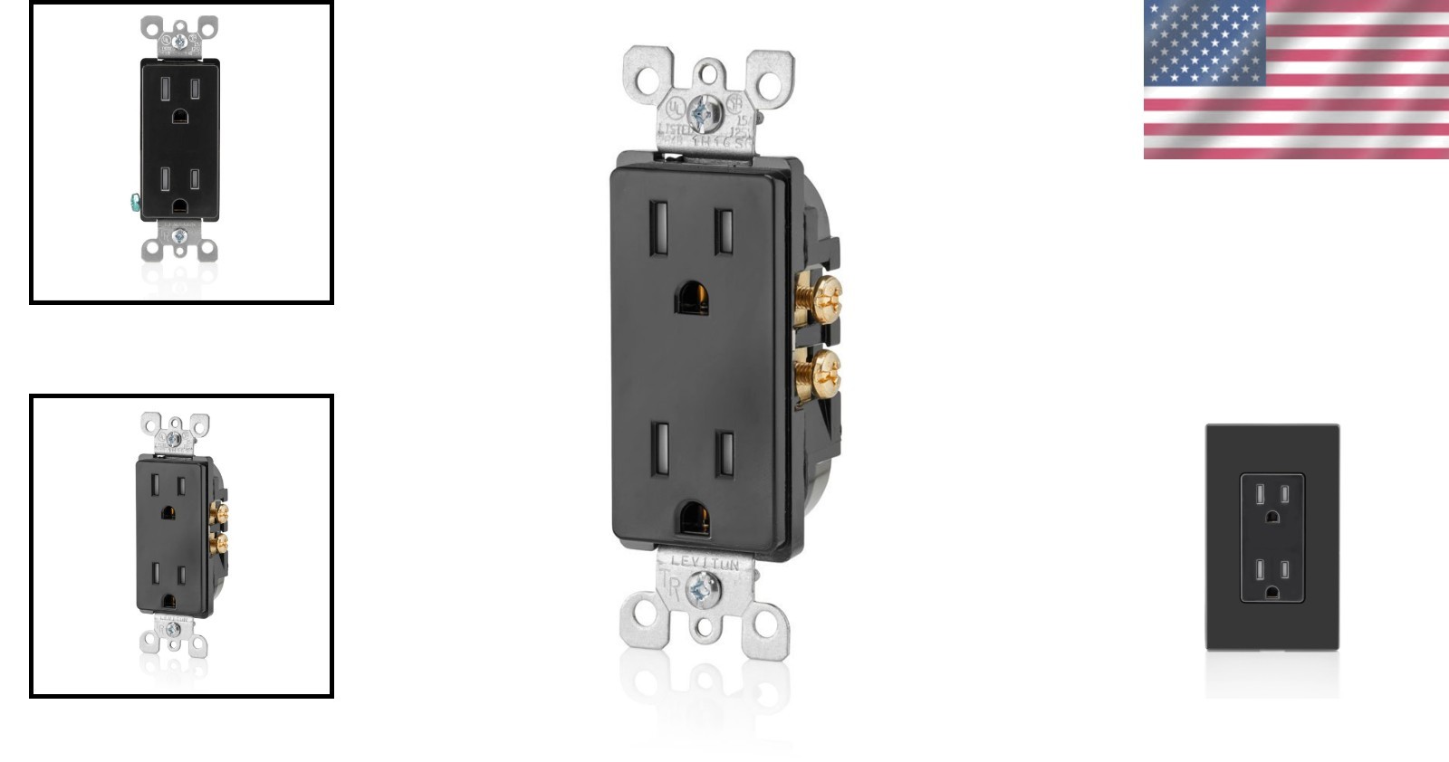 15 Amp Duplex Outlet with Tamper Resistance – Sleek Black for Modern Homes