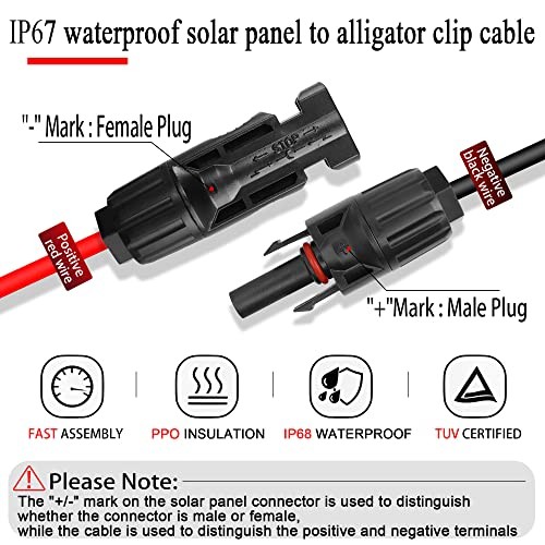 12AWG Solar Panel Connector Cable to Battery Clip – Solar Panel Connector Cable