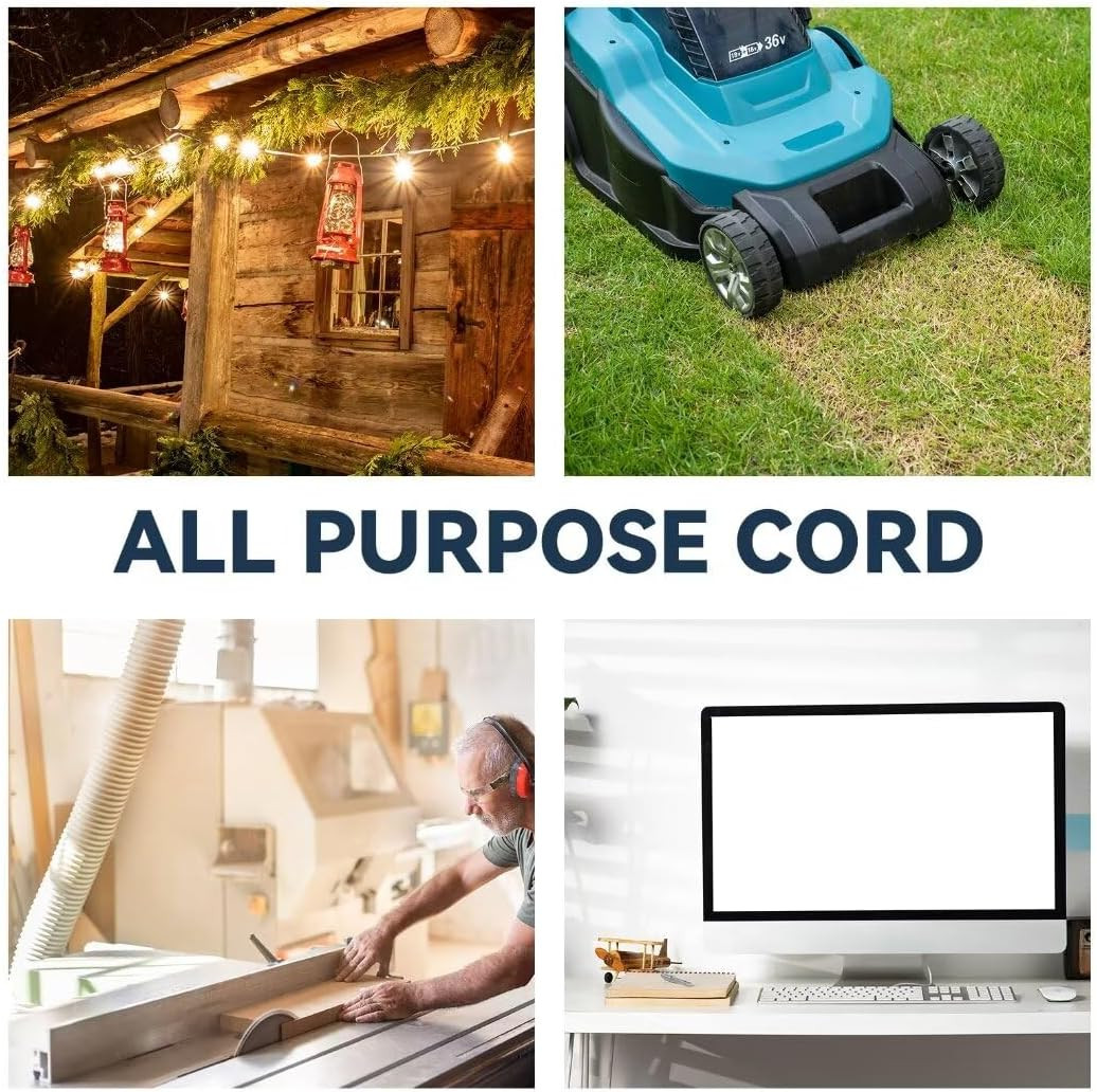 Indoor Outdoor Extension Cord, 12 Gauge 3 Prong Weatherproof Heavy Duty Gray Ext