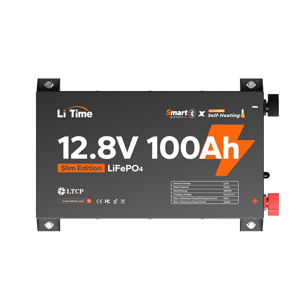 LiTime 12V 100Ah Slim LiFePO4 Lithium Battery-2.36″ Ultra-Thin Design For RV UPS
