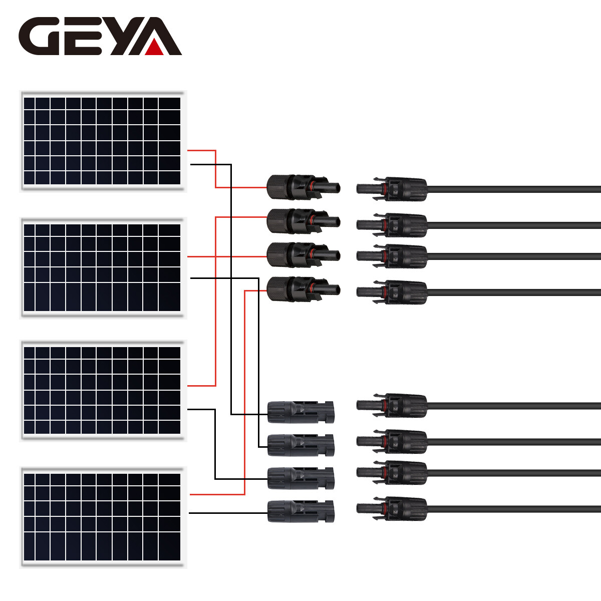 GEYA 1 Pair Y Branch PV Solar panel Cable Connector 1000V 2/3/4 IP67 Male&Female