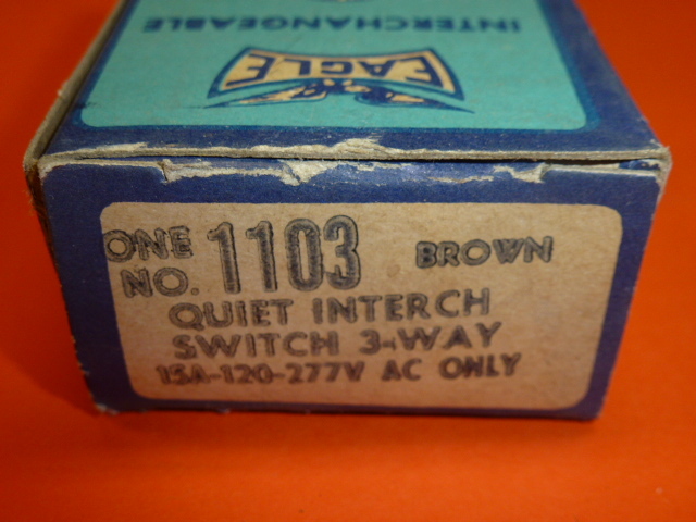 NOS! Eagle INTERCHANGE 3-WAY QUIET SWITCH, 1103, 15A-120/277V AC, BROWN or IVORY