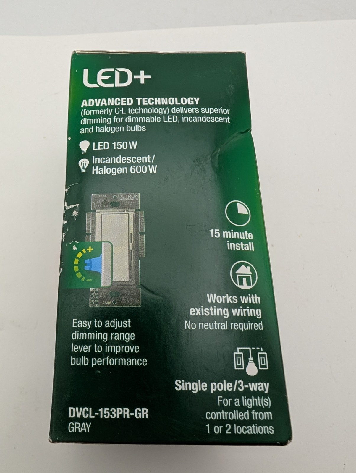 Lutron Diva LED+ Dimmer Switch for Dimmable LED 1-Pole or 3-Way *Gray* Box Wear
