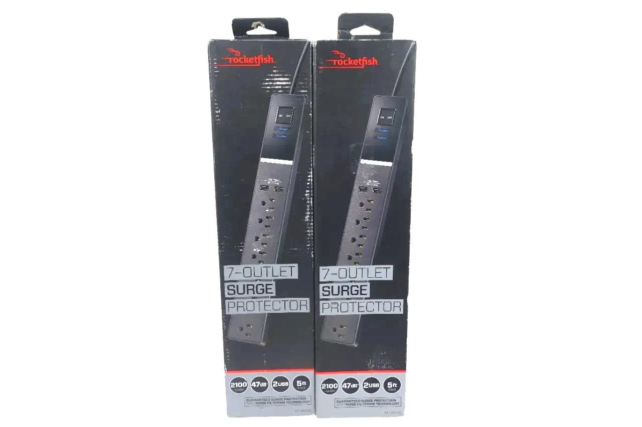 Lot of 2 Rocketfish 7-Outlet Surge Protector USB/USB-C 2100 Joules