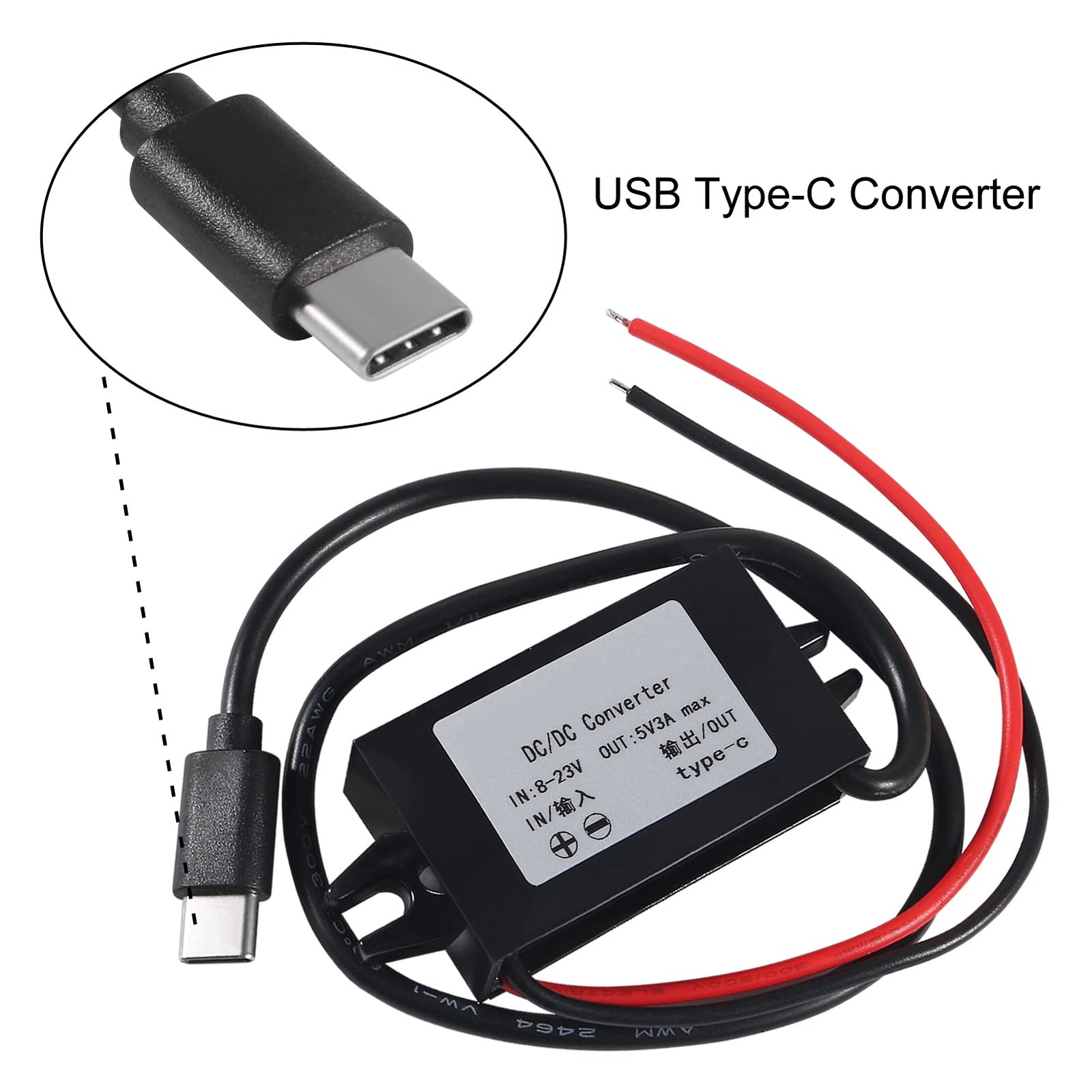 2pcs DC 12V/24V to 5V USB C Buck 12V C Converter, Black