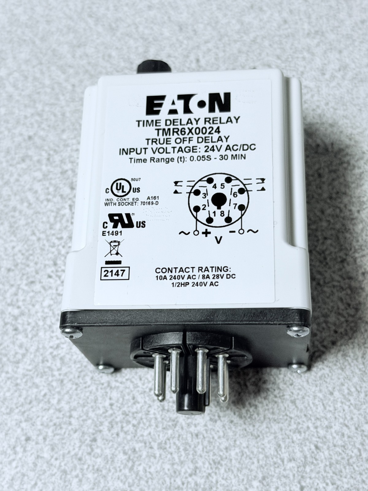 NEW Eaton TMR6X0024 Time Delay Relay True Off 24V AC/DC 8 Pin Octal DPDT