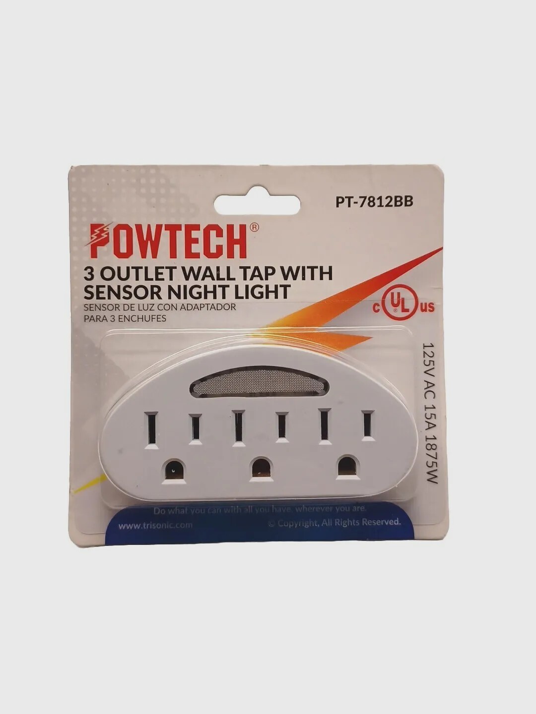 3 Outlet Wall Tap with Sensor Night Light Expands 1 Grounded Outlets into 3