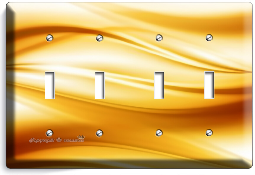 GOLDEN CARAMEL WAWY HUES 4 GANG LIGHT SWITCH PLATE BEDROOM LIVING ROOM ART DECOR