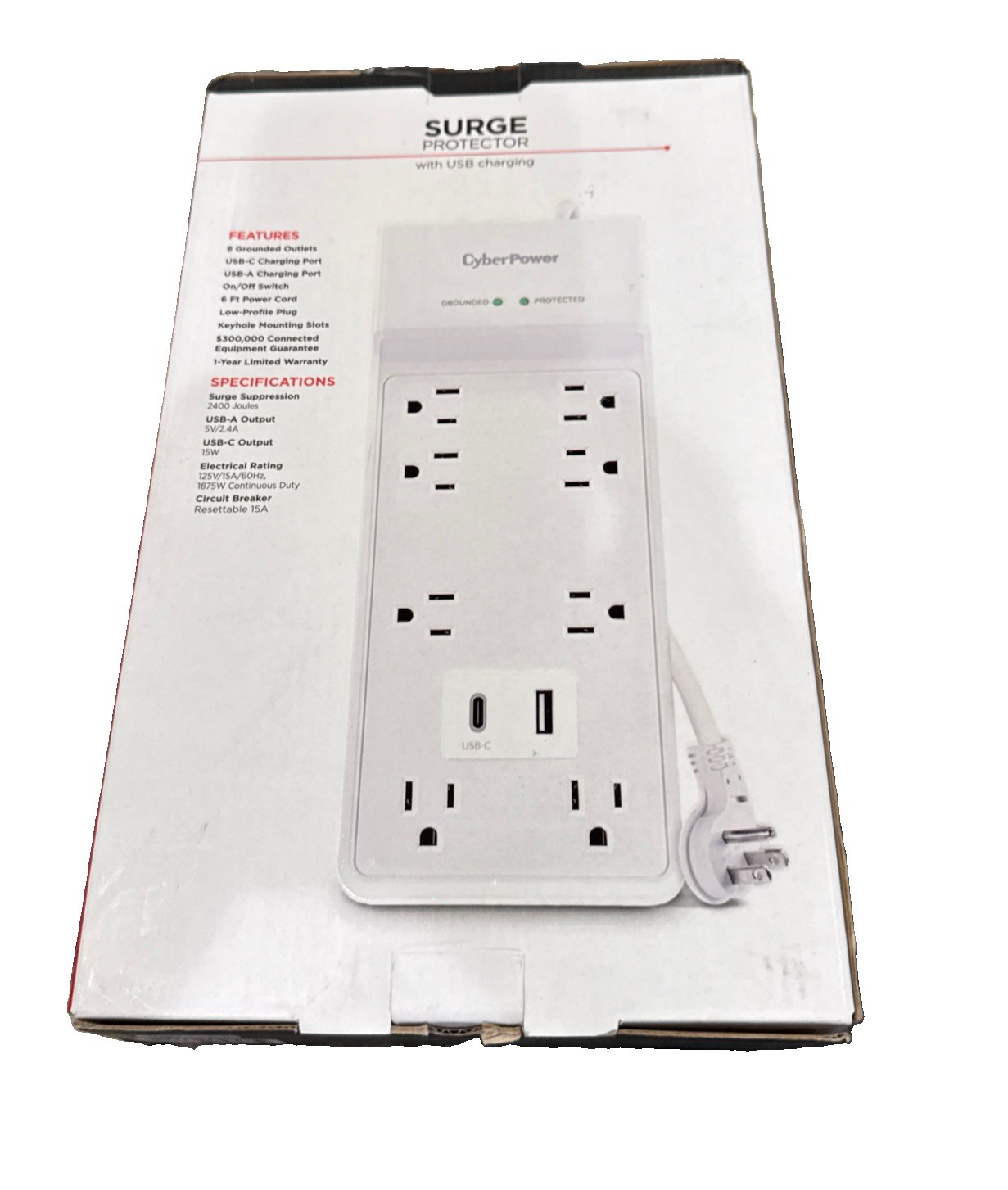 8-Outlet 2-USB Port 2400J Surge Protector Power Strip 6-Ft Cord P806UC15