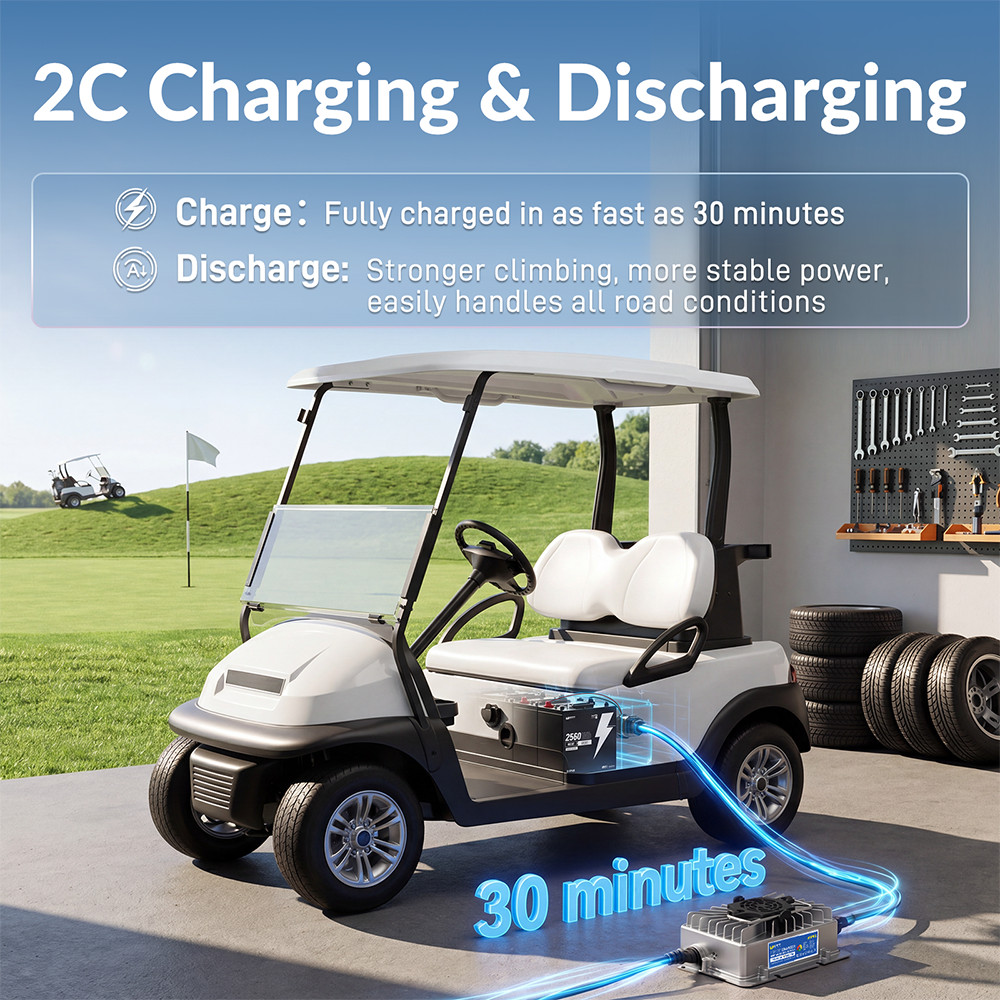 48V 50Ah 100A BMS Lithium Golf Cart Battery + 58.4V 15A LiFePO4 Battery Charger