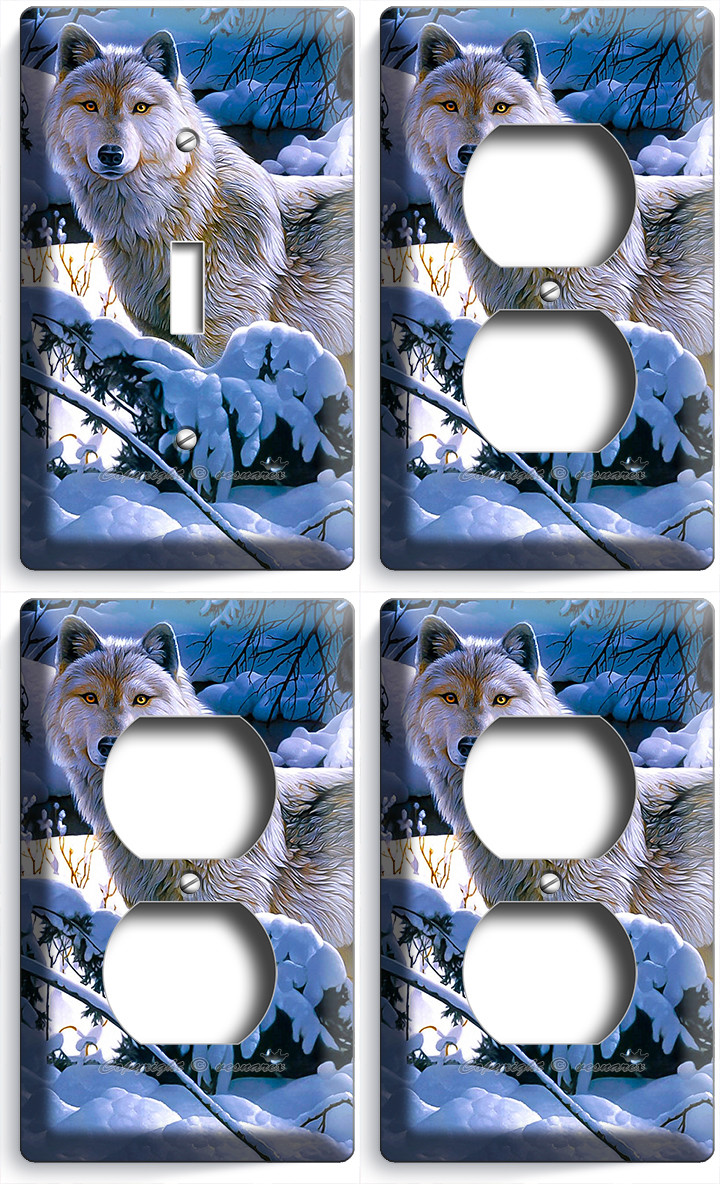 WILD GRAY WOLF WINTER FOREST 1 LIGHT SWITCH 3 OUTLET WALL PLATE COVER ROOM DECOR