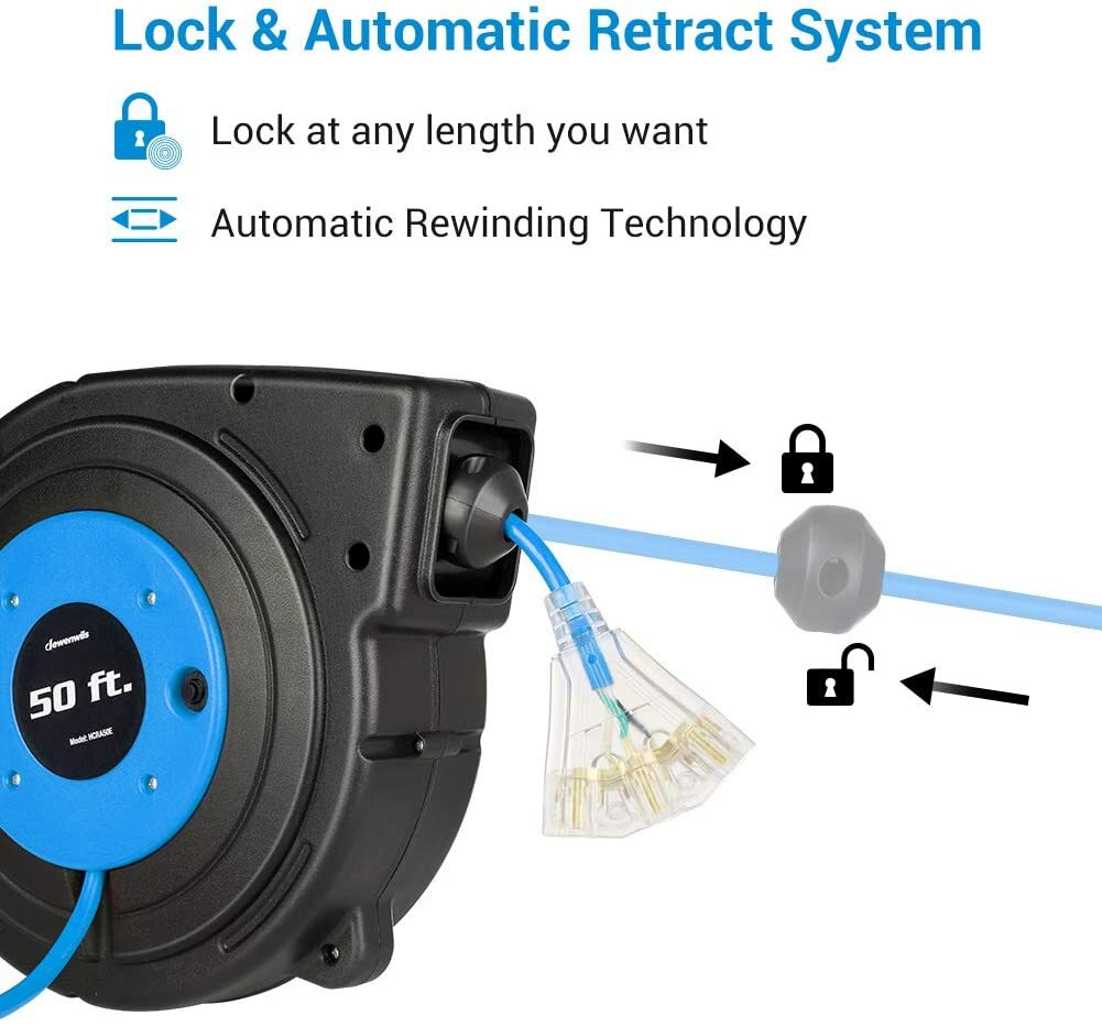 DEWENWILS Retractable Extension Cord Reel,50FT Electric Cord Reel 14AWG/3C SJTOW