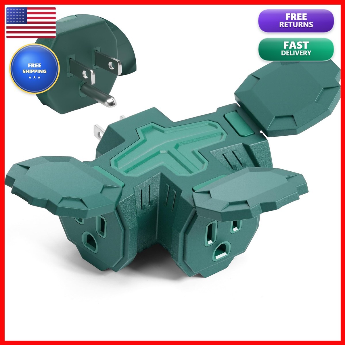 Lamroyce Liteshun-3WayPlug 3 Way Outlet Splitter 15A Weatherproof Green