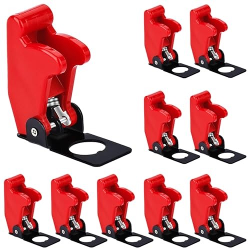 10Pcs 12mm/0.47inch Mounting Hole Safety Flip Covers Dustproof Waterproof Red