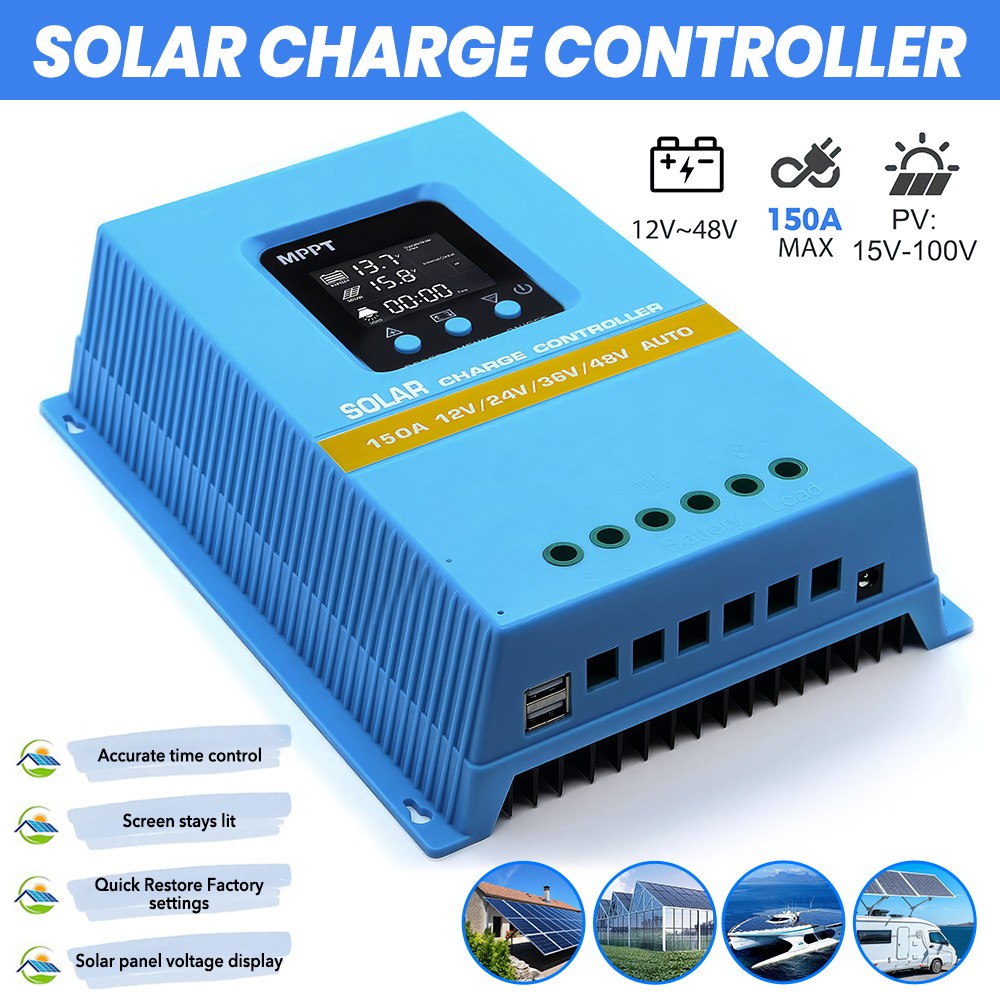 Upgraded 150A MPPT Solar Charge Controller 12V 24V 36V 48V LCD Display Battery