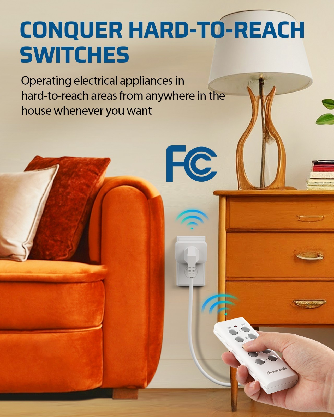 DEWENWILS Wireless Remote Control Outlet 5 Sockets with 2 Remotes 15A 100ft