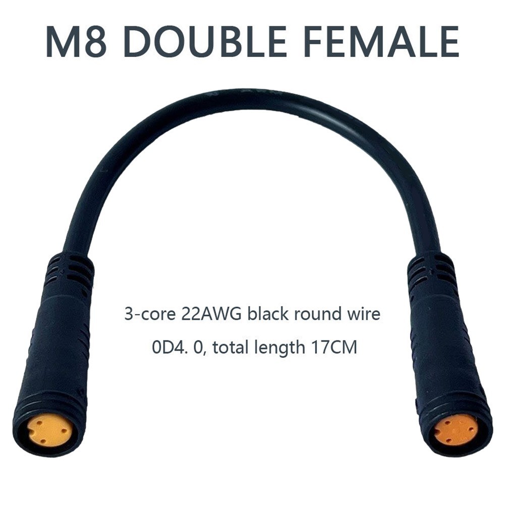 2 pcs M8 3 Pin Waterproof Extension Cable Female to Female for eBike Wiring