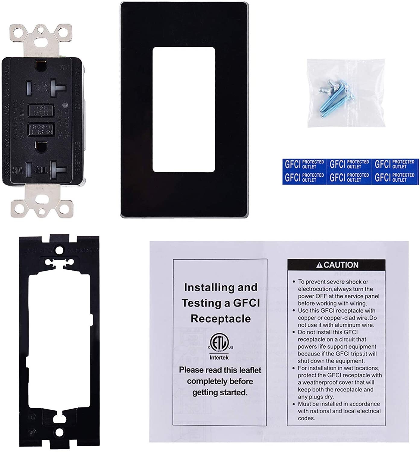 5PK Black 15 Amp GFCI Outlet WR TR LED Indicator Back Side Wiring Easy Install
