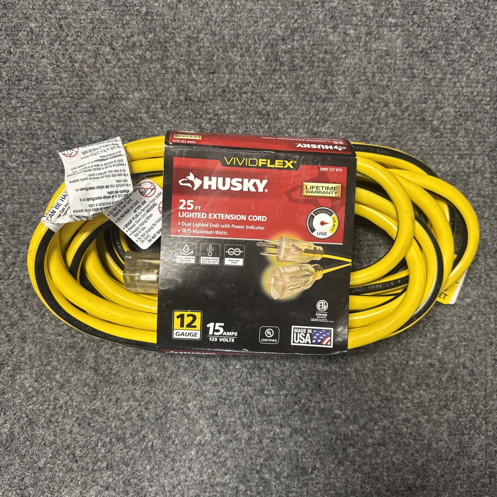 Husky VividFlex 25 ft 12/3 Heavy Duty In/Outdoor Extension Cord Lighted Yellow