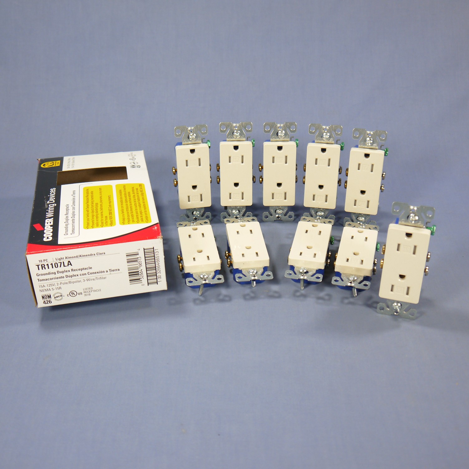 10 Cooper Lt Almond TAMPER RESISTANT Decorator Receptacles 5-15R 15A TR1107LA