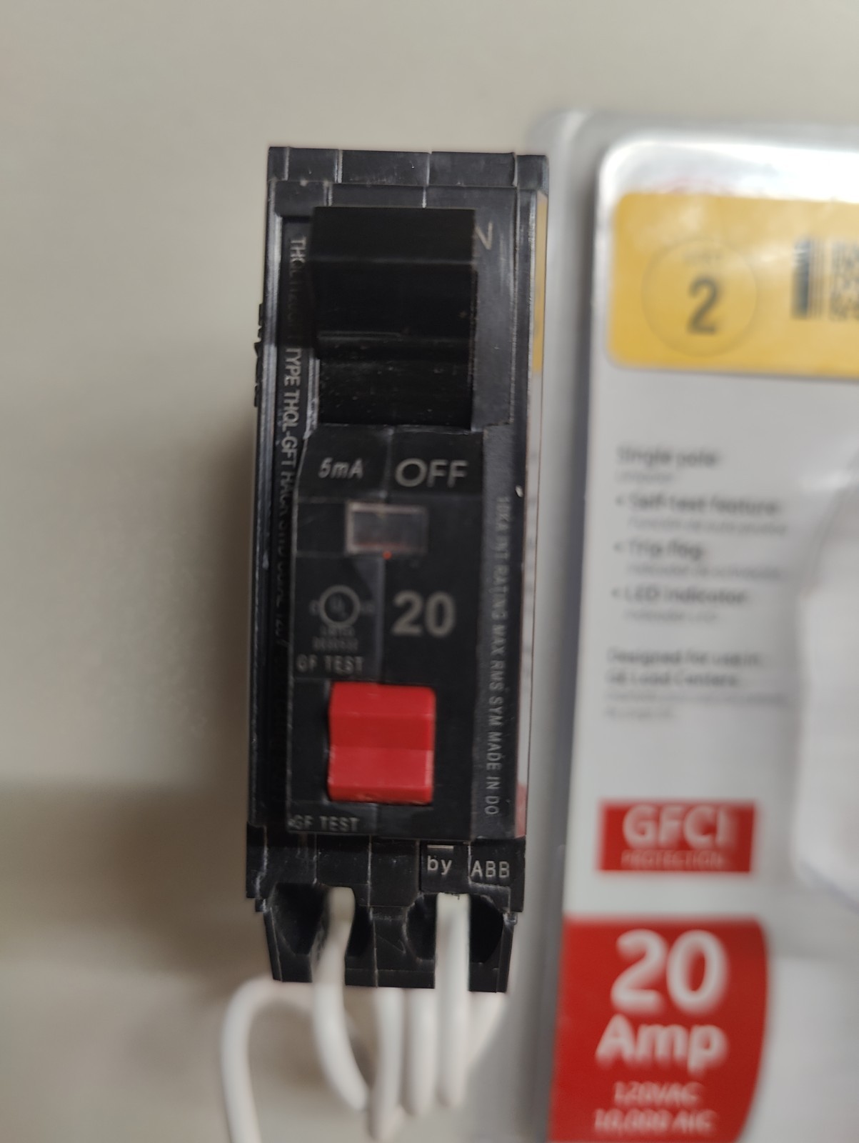 GE THQL1120GFTP Single Pole 20A GFCI Ground Fault Circuit Breaker