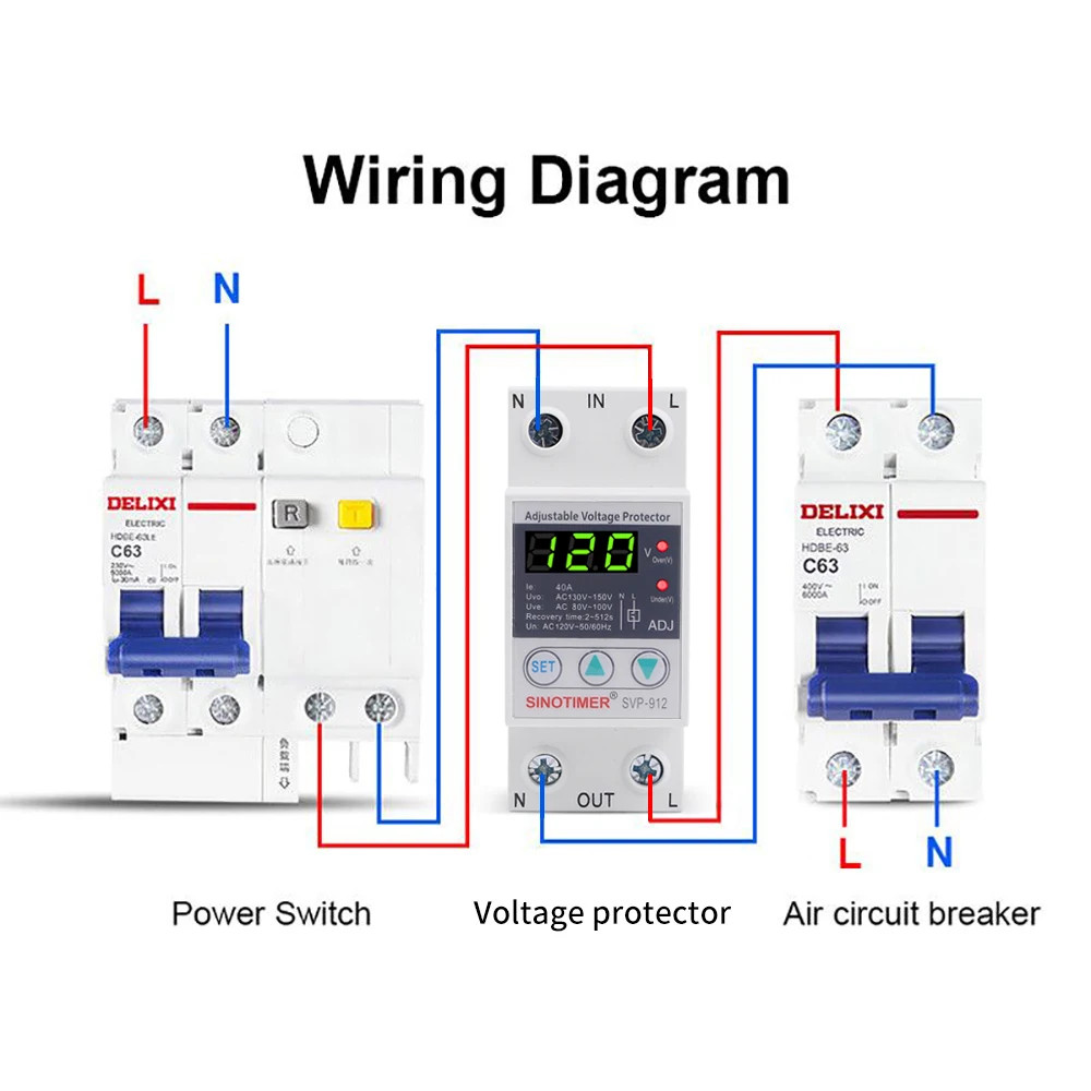 Surge Protector Relay 110V 120V 40A 63A 80A Over Under Voltage Auto Switch Tools