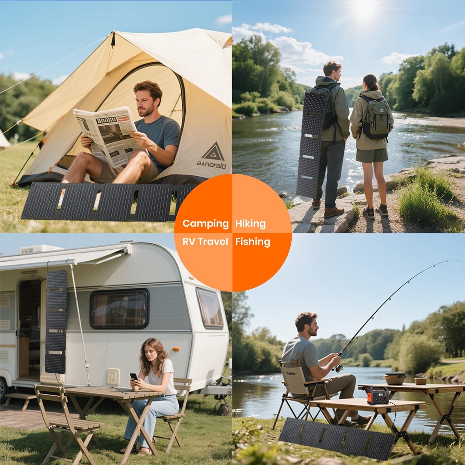 FlexSolar 40W Solar Panel USB-C PD2.0 QC3.0 19V DC IP67 Foldable for Camping