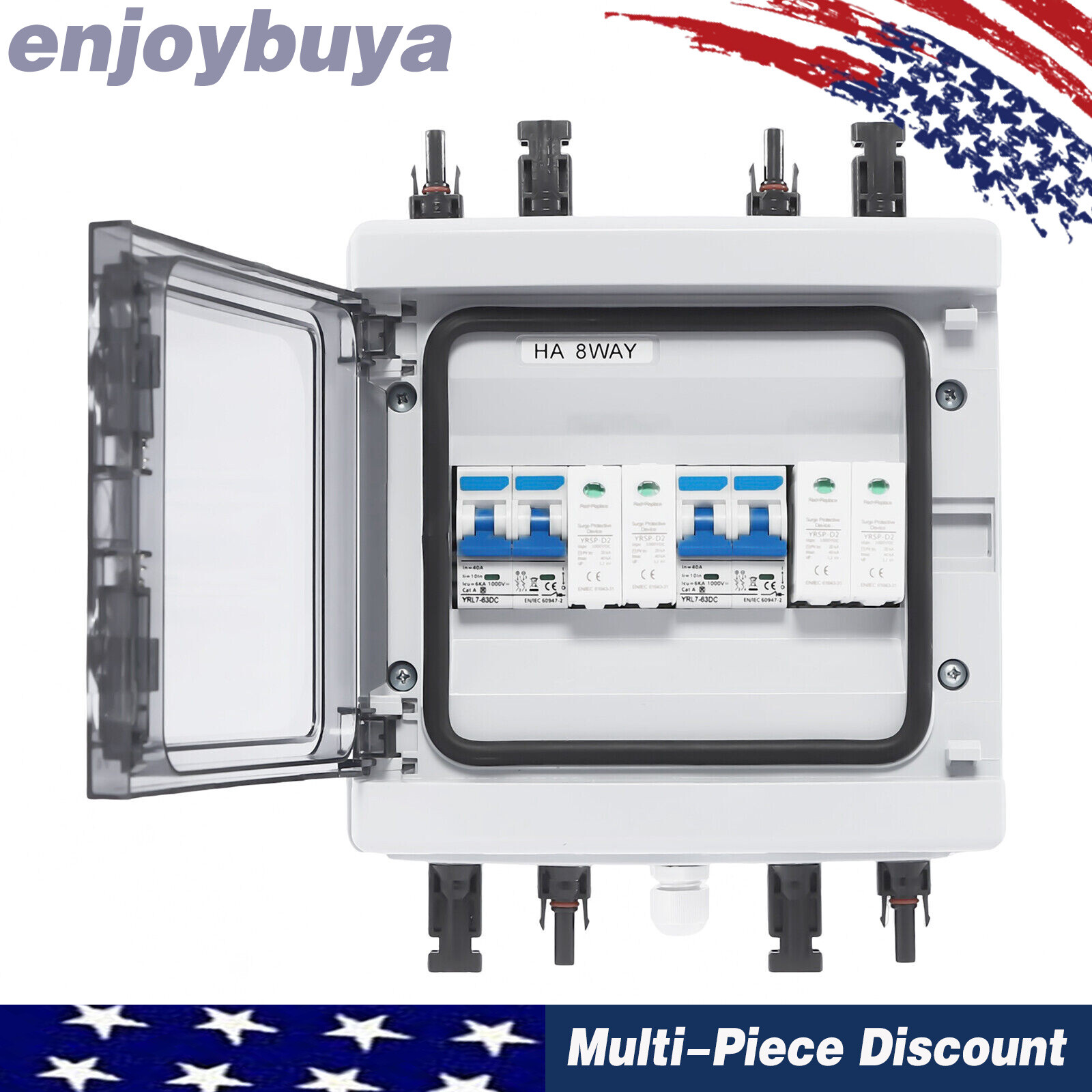 2 Strings Solar Combiner Box with Manual Disconnect and Surge Protection