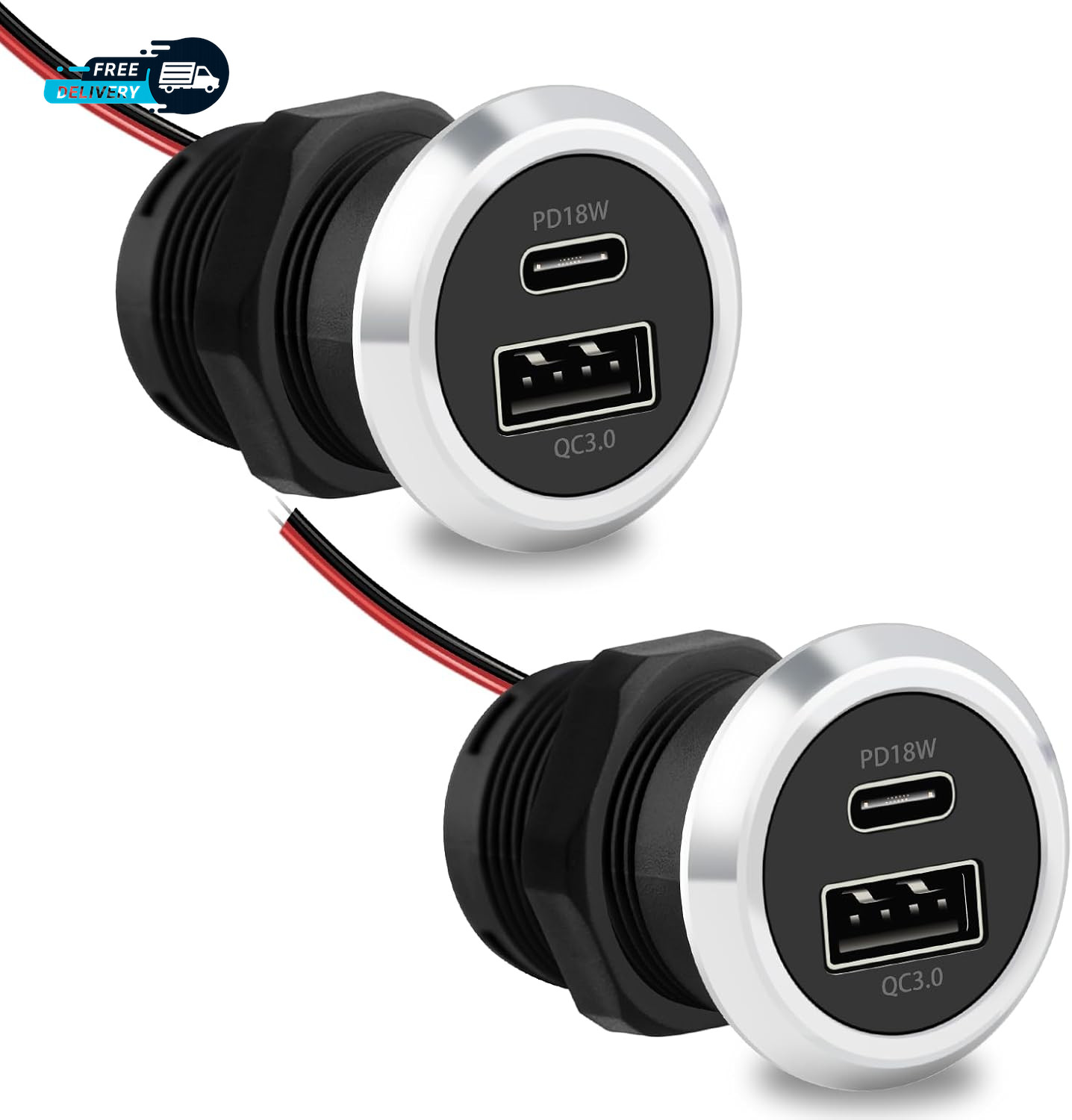 RV USB Outlet 12V Wall Mount Dual USB Quick Charge 3.0 Port & PD USB C Charger