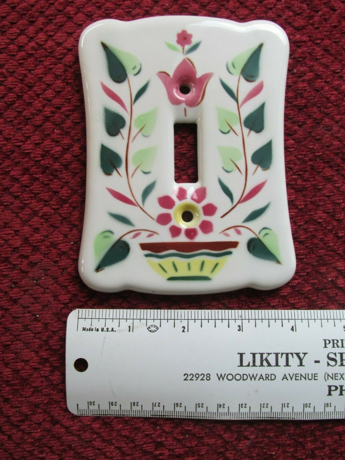 Vintage Hand Painted Floral Leaf Cardinal China Co. Light Switch Wall Plate 50’s