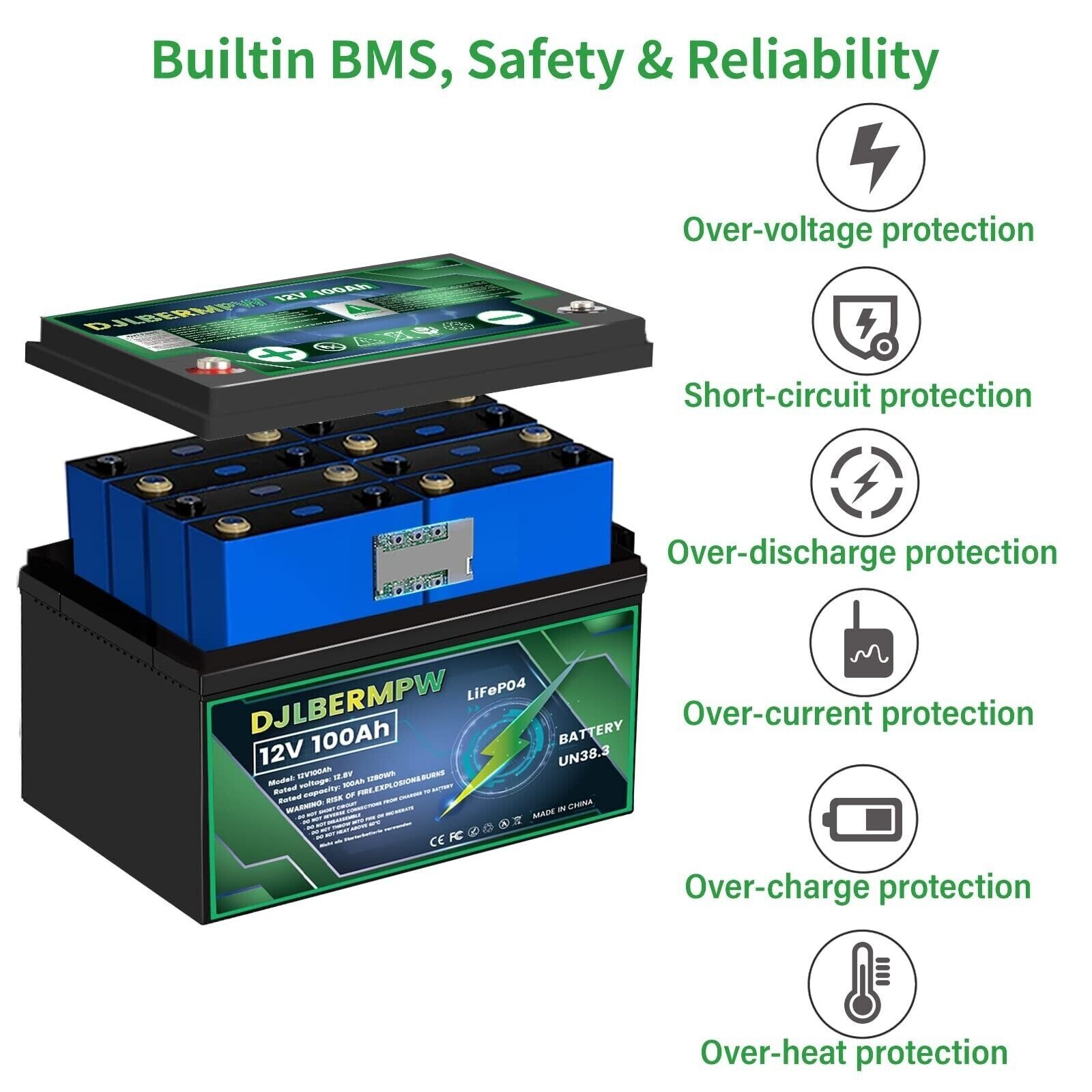 12V/24V LiFePO4 Lithium Battery 50Ah/100Ah BMS Deep Cycle For Marine RV