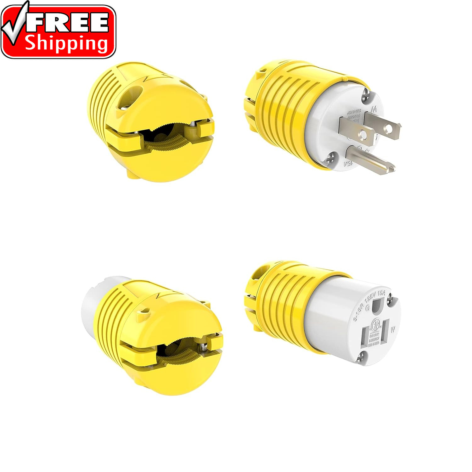 Extension Cord Ends Male and Female Plug, 15 Amp 125 Volt Heavy Duty Replacement