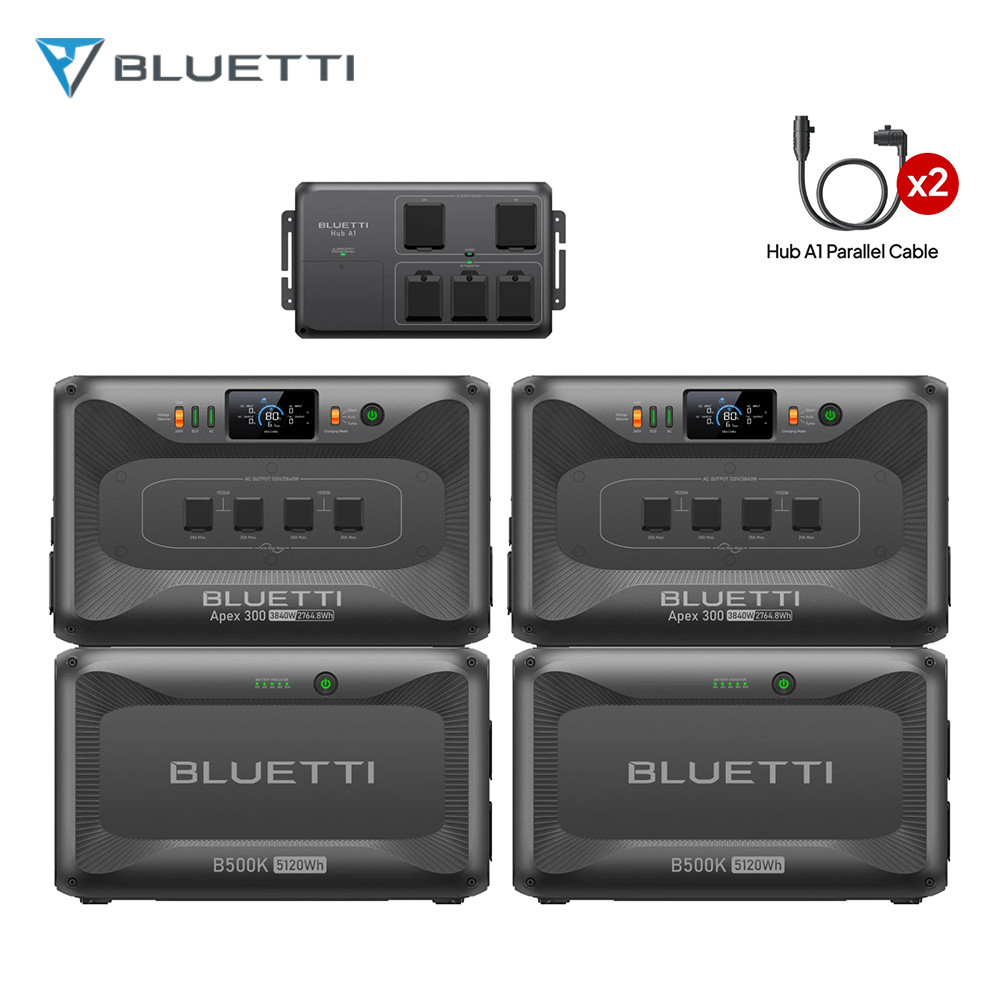 BLUETTI 2*Apex 300 15.7kWh Portable Power Station+2*B500K Extra Batteries+Hub A1