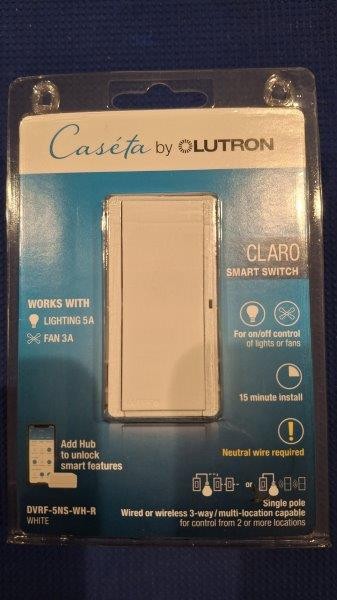 Lutron Caseta Claro Smart Switch (DVRF-5NS-WH-R) – White (Brand New)