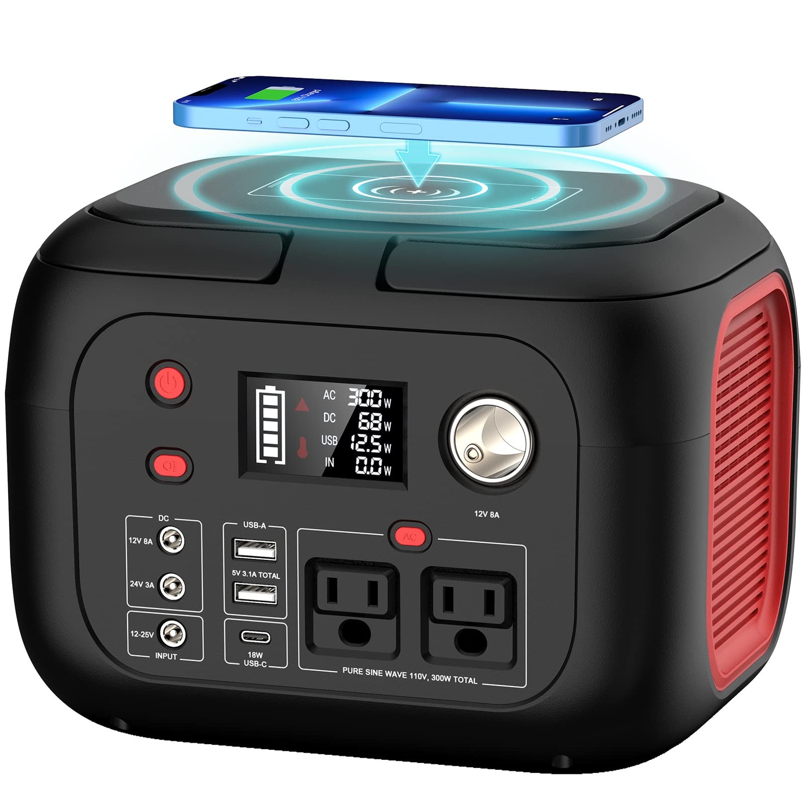 Portable Power Station 300W, 228Wh Solar Generator with 110V Pure Sine Wave A…