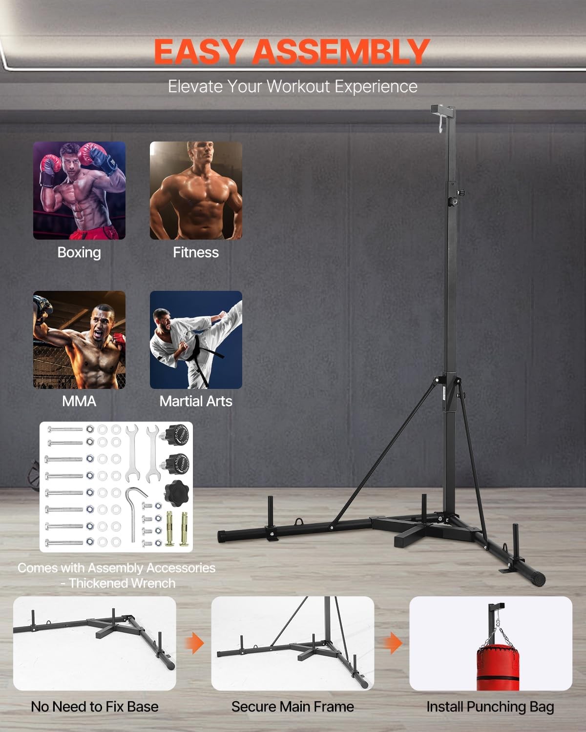 VEVOR Punching Bag Stand, Steel Heavy Duty Workout Training Equipment,…