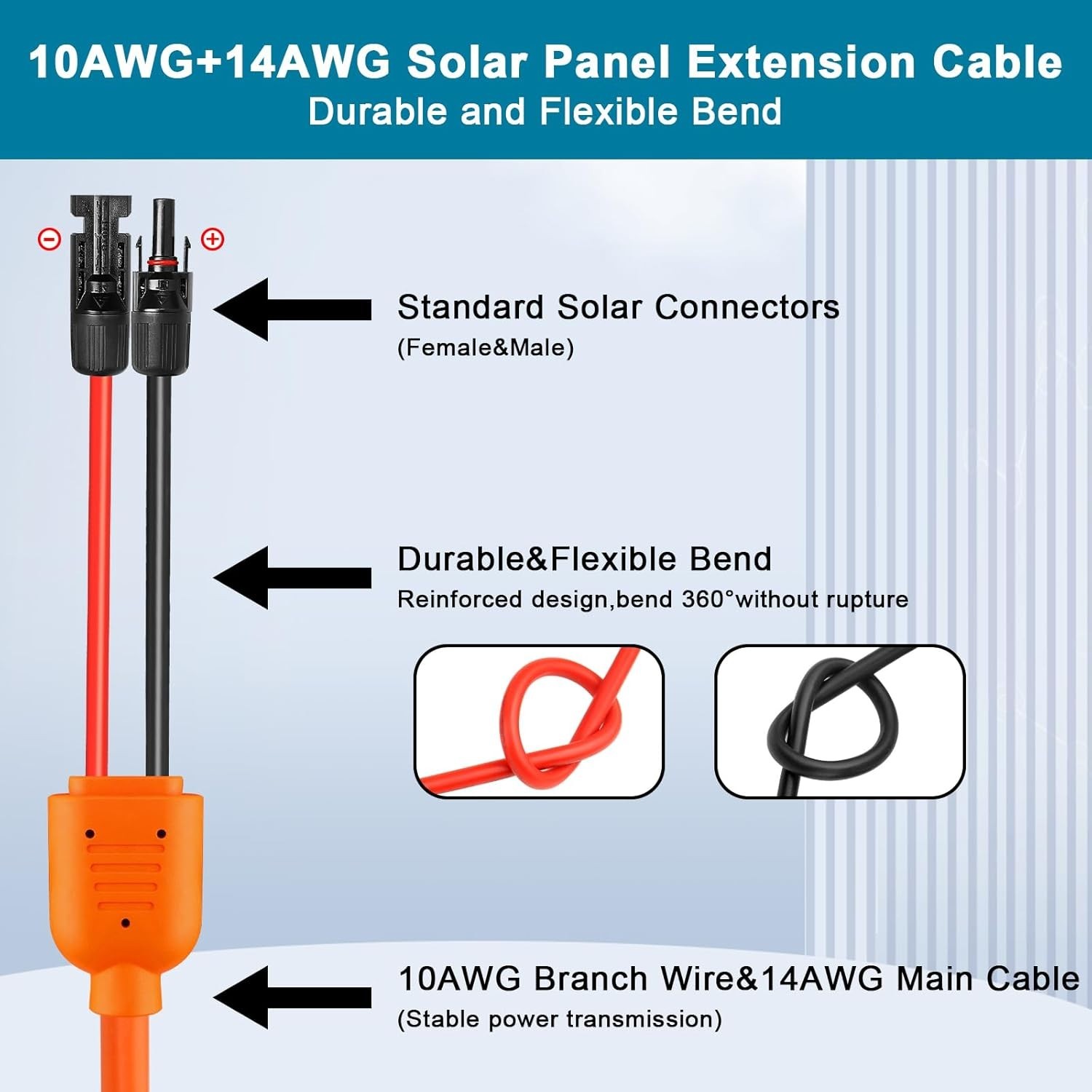100FT Solar Panel Extension Cable – 10AWG/14AWG IP68 Waterproof Wire Set