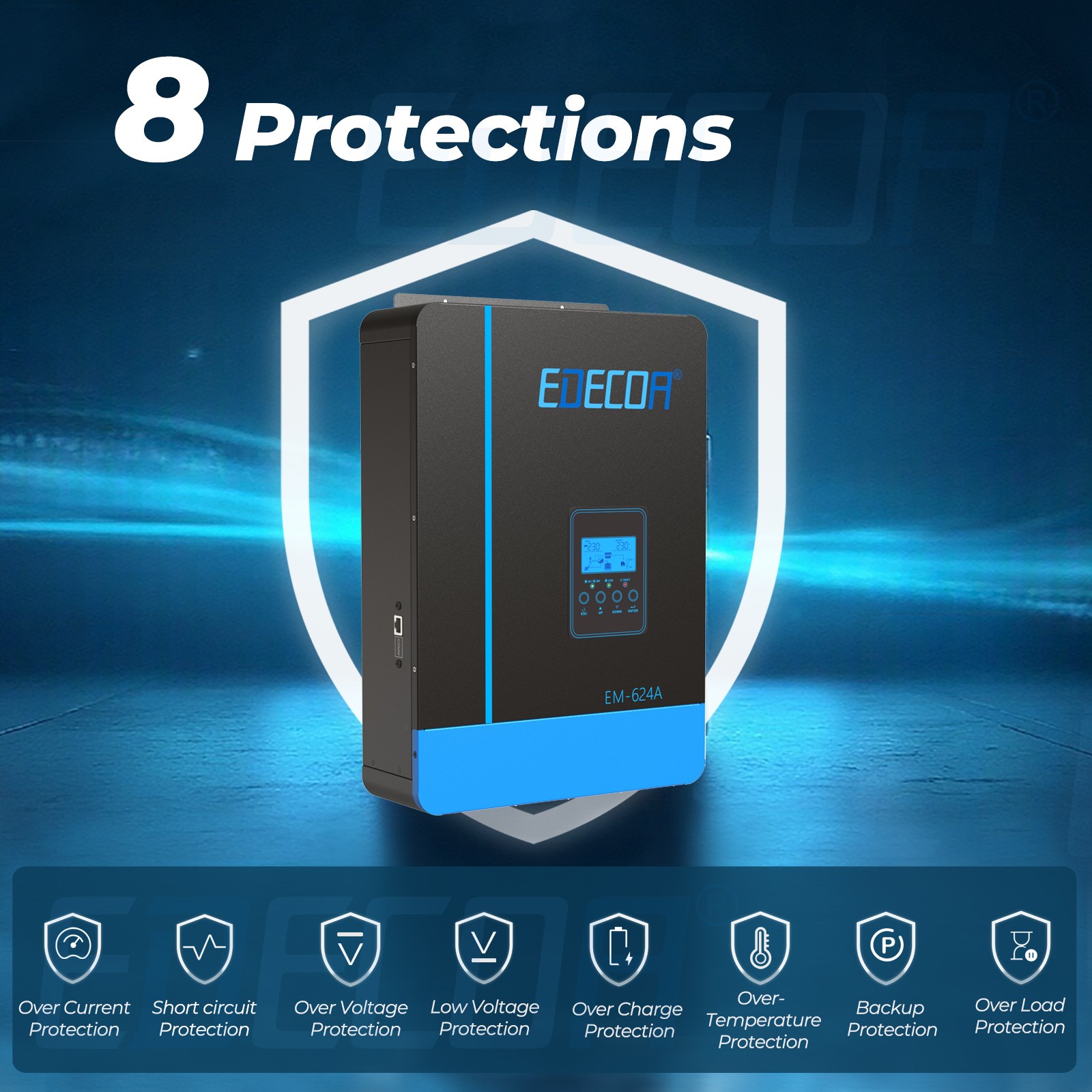 EDECOA Hybrid Inverter 48V 220V 6200W Inverter Charger PV 55-450V UPS Function